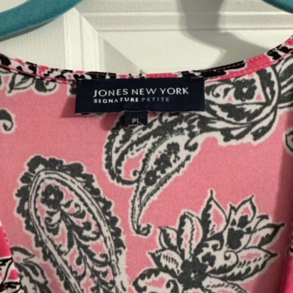 Jones New York Siz L Faux Wrap Dress Pink with Black Paisley - EUC